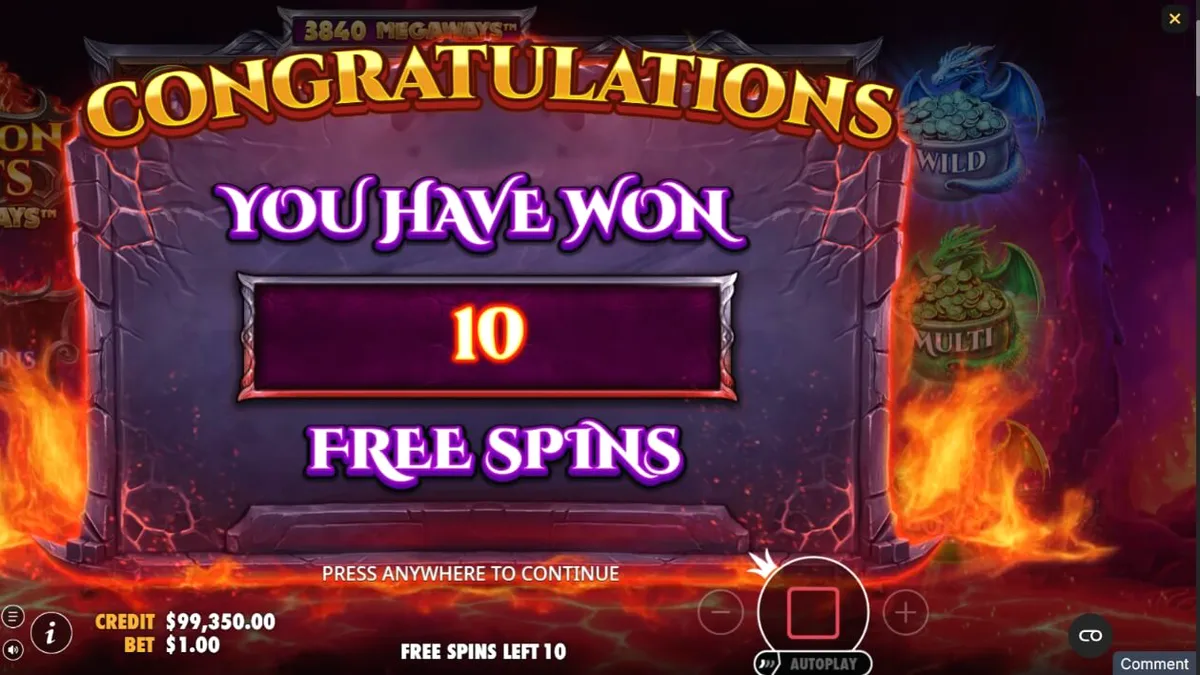 Dragon Pots Megaways slot machine interface with dragon theme