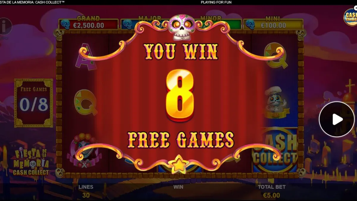 Tampilan visual cerah dan penuh warna dari slot Fiesta de la Memoria Cash Collect